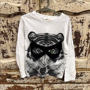 H&M White Tiger Mask Long Sleeve Shirt Sz 6-8